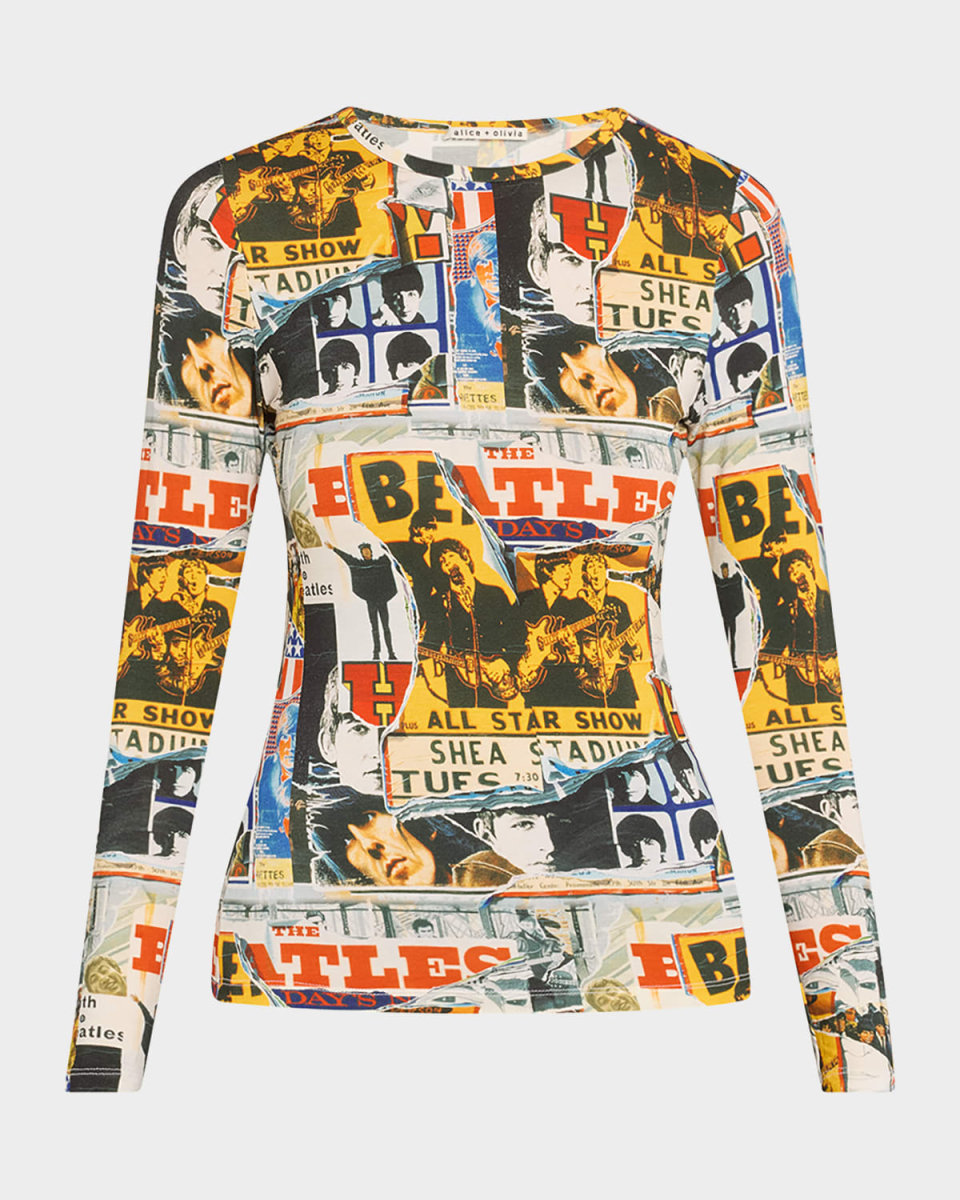 x The Beatles Delaina Long-Sleeve Crewneck Top